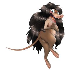 2022 anthro arctic_shrew black_hair blush breasts disney embarrassed eulipotyphlan female fru_fru full-length_portrait fur genitals grey_body grey_fur hair hi_res honeymono long_hair looking_at_viewer mammal medium_breasts multi_nipple nipples nude nude_female open_mouth portrait pussy shocked shrew simple_background solo white_background zootopia