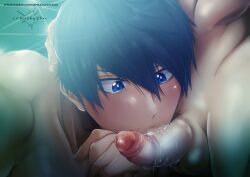 2boys anime ass bl blue_eyes blue_hair dick erect_penis free! gay gay_blowjob guy hand_on_head hentai lemilkychoc male male_only manga nanase_haruka_(free!) oral penis penis_close-up saliva sucking sucking_penis swimming_pool uncensored veiny_penis yaoi