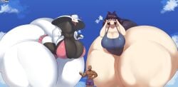 1boy 2girls anthro ass_bigger_than_body ass_bigger_than_breasts ass_bigger_than_head ass_bigger_than_torso beach bent_over big_breasts carlosgizza character_request colossal_ass dark-skinned_male giant_ass giant_thighs giantess gigantic_ass gigantic_hips gigantic_thighs glasses huge_ass huge_breasts human hyper hyper_ass hyper_hips hyper_thighs lilian_(carlosgizza) naga original_character raphtalia_(onepunchhyper) size_difference snake snake_girl swimsuit thick_thighs thighs thunder_thighs