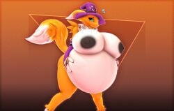 1girls anthro anthro_only big_belly big_breasts black_nipples digimon digimon_(species) female female_only furry furry_only holding_belly hyper no_visible_genitalia not_person420 person-420 popped_navel ready_to_pop renamon round_belly solo solo_female solo_focus witch_hat worried worried_expression