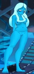 blue_diamond_(steven_universe) blue_eyes blue_hair blue_skin breasts diamond_(gem) diamond_authority embarrassed embarrassed_nude_female female female_focus large_lips looking_down nude slit solo steven_universe thighs