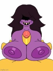 1boy 1boy1girl 1girls animated beat_banger blush brown_hair deltarune female huge_breasts huge_cock kris_(deltarune) nipples paizuri purple_skin susie_(deltarune) susielover12_(artist) tomboy toriel_beat_banger undertale_(series) yellow_skin yellow_teeth