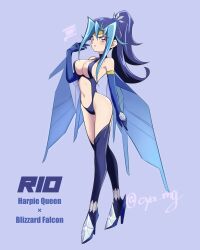 1girls angry_face bikini blue_hair cosplay cya_mg female hi_res kamishiro_rio leotard looking_at_viewer ponytail pose red_eyes rio_kamishiro solo underwear yu-gi-oh! yu-gi-oh!_zexal