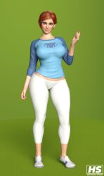 1girls 3d ben_10 cartoon_network clothed daz3d daz_studio female female_only green_background green_eyes gwen_tennyson hagiwara_studio looking_at_viewer red_hair render solo wide_hips
