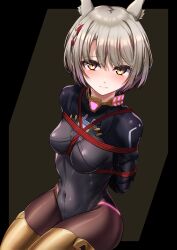 1girls absurd_res arms_behind_back blush bodysuit bondage bound bound_arms bound_wrists breasts cat_ears catgirl female female_only femsub highres hourglass_figure latex medium_breasts mio_(xenoblade) nintendo noir_au_laut red_rope rope rope_bondage segiri_(xenoblade)_(cosplay) short_hair silver_hair skin_tight skintight submissive submissive_female tattoo thick_thighs thighhighs thighs tight_bodysuit tight_clothing xenoblade_(series) xenoblade_chronicles_3