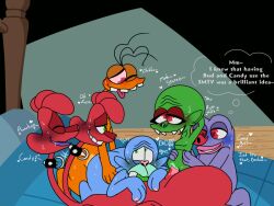 1girls 2_heads 4boys alien assisted_sex bed blue_body bud_budiovitch candy_caramella collar etno_polino female female_penetrated genderbend genderbent genderswap genderswap_(mtf) gorgious_klatoo green_body green_eyes group group_sex male male_penetrating_female on_bed orange_body orgy penis penis_in_pussy pink_eyes purple_body pussy red_body red_eyes rule_63 space_goofs stereo_monovici vaginal vaginal_penetration vaginal_sex