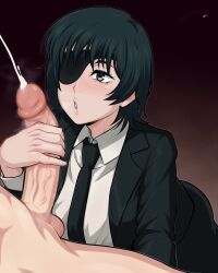 1girls aldharoku blush blush_lines censored censored_penis chainsaw_man clothed_female_nude_male cum dick ejaculation eye_patch female female_focus handjob himeno_(chainsaw_man) light-skinned_female light-skinned_male light_skin male mosaic_censoring penis unseen_male_face