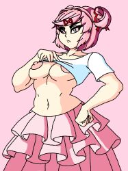 1girls 5_fingers artmohch braless breasts doki_doki_literature_club female female_only flashing flashing_breasts hair_ribbon hair_ribbons layered_skirt natsuki_(doki_doki_literature_club) navel nipples pink_eyes pink_hair pink_skirt red_ribbon ribbon ribbons skirt solo thereisnothin16_(artist) twintails