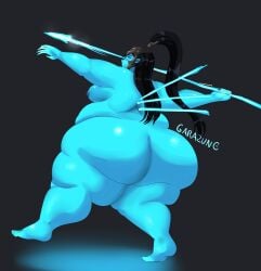 ass ass_focus big_ass big_butt black_hair blue_skin chubby chubby_female fat fat_ass fat_butt female female_only garazune hyper_ass kalista league_of_legends nude nude_female overweight overweight_female weight_gain