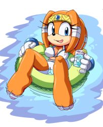 anthro bikini breasts cameltoe clothing coolblue echidna female gloves licking_lips looking_at_viewer monotreme nipple_bulge orange_body partially_submerged solo sonic_(series) swimsuit tikal_the_echidna water