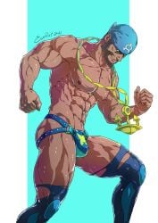 archie_(pokemon) bandana bulge evinist flaccid jockstrap looking_at_viewer male male_focus male_only melanin muscles muscular muscular_male necklace npc_trainer pokemon pokemon_oras solo solo_male team_aqua