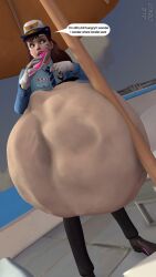 aledeko belly_bulge big_belly d.va overwatch police_uniform solo_female vore