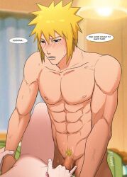 1boy1girl abs blonde_pubic_hair blue_eyes blush canon_couple couple dilf faceless_female husband_and_wife long_hair male_focus missionary missionary_position muscular muscular_male namikaze_minato naruto naruto_(series) naruto_shippuden pubic_hair red_pubic_hair sex speech_bubble straight talking talking_to_another text toned toned_male uzumaki_kushina vaginal_penetration vaginal_sex yuana