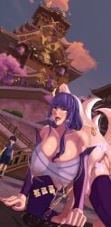 1girls ahe_gao all_fours big_breasts big_thighs blush breasts busty doggy_style female genshin_impact huge_breasts huge_thighs killer_queen_(artist) large_breasts large_thighs public_sex purple_hair raiden_shogun sagging_breasts sex sex_in_public thick_thighs thighs voluptuous yae_miko zoophilia