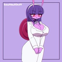 animated big_breasts bouncing_breasts bra chunkymoon female female_focus female_only glasses labcoat lingerie purple_skin red_eyes scruffmuhgruff shell shell_(chunkymoon) thighs uncensored