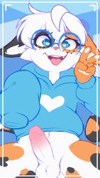 animated anthro balls calico_cat domestic_cat eyewear felid feline felis genitals glasses hi_res male mammal mottled penis piebald riley_(sweaterbrat) solo sweaterbrat