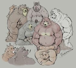 2022 anthro closed_eyes erection exclamation_point genitals groping_from_behind group hi_res male male/male mammal moob_grab moobs nipples overweight overweight_male penis pure_command sex suid suina sus_(pig) ursid wild_boar