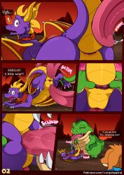 2022 activision aged_up alternating_focus anal anal_fingering anal_sex animal_genitalia animal_penis anus ass beard being_watched belly big_belly big_butt blush bodily_fluids border butt_grab buzz_(spyro) claws close-up closed_eyes comic countershade_face countershade_torso countershading desperation detailed_background dialogue diphallia diphallism dirt dominant dominant_male dragon duo duo_focus english_text erection eyebrows facial_hair feet female feral fingering first_person_view five_frame_image flared_penis foot_grab four_frame_grid four_frame_staggered_grid from_behind_position fur genital_slit genitals gradient_background green_body green_scales grin group hair half-erect hand_on_butt happy head_crest hemipenes hi_res hindpaw holding_butt horizontal_blockage horizontal_staggering horn kangaroo knot large_insertion larger_male licking lidded_eyes long_tongue looking_at_another looking_back looking_pleasured lying macropod male male/male mammal marsupial mostly_nude motion_lines mountain multi_genitalia multi_penis nubbed_penis on_back oral outside outside_panel page_number paws penetration penis penis_tip pink_penis presenting presenting_hindquarters purple_body purple_eyes purple_scales questionable_consent raised_eyebrow raised_eyebrows raised_tail rear_view red_sky rimming saliva saliva_on_tongue saliva_string scales scalie scared scarf scarf_only segmented_penis sex shaded sharp_claws sharp_teeth sheila_(spyro) short_tail simple_background sitting size_difference sky slit smaller_male smile snout sound_effects spikes spikes_(anatomy) spread_anus spread_butt spread_legs spread_wings spreading spyro spyro_the_dragon staggered_grid staggered_grid_layout staggering_(layout) submissive submissive_male surprise surprised_expression tan_body tan_fur tapering_tail teeth text thick_thighs thumb_in_ass tongue tongue_out tonguejob trio url video_games vorechestra voyeur voyeur_pov watermark wheelbarrow_position wide_hips wings worried yellow_body yellow_scales