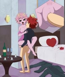 1boy 1girls atnog black_sclera bottomless breast_outside carrying_partner eijirou_kirishima female female_penetrated hand_on_ass heart horns legs_around_partner male male_penetrating mina_ashido my_hero_academia nipple_slip open_mouth partially_clothed pink_hair pink_skin red_hair rolling_eyes sex stand_and_carry_position standing standing_sex straight tongue_out vaginal_penetration