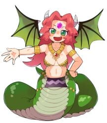 breasts character_request green_eyes horns ishuzoku_reviewers jewelry lamia masha monster_girl red_hair skimpy_clothes wings