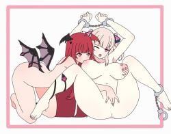 2girls :3 absurd_res ahoge alien_girl belly belly_button biting biting_nipple blush bondage breast_sucking breasts chubby chubby_female colored demon_girl demon_horns demon_tail demon_wings female_focus female_only fingering fondling_breast hair_ornament hair_ribbon hand_cuffs horns iku_hoshifuri large_ass large_breasts large_nipples lesbian_sex long_hair long_nails luto_araka moaning moaning_in_pleasure multiple_girls nail_polish nipples noality nude nude_female on_back on_knees pink_eyes pink_hair playing_with_breasts playing_with_nipple prism_project puffy_nipples red_eyes red_hair slightly_chubby small_dom_big_sub spread_legs succubus succubus_horns succubus_tail succubus_wings sucking_nipples tail thick_ass thick_thighs tummy twintails virtual_youtuber white_background wings yuri