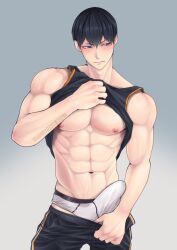 abs bulge gay haikyuu!! muscular_male sports_uniform tobio_kageyama