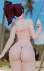 1girls 3d asian asian_female ass beach bikini brown_hair d.va female hana_song ice_cream light-skinned_female light_skin nemesis_3d overwatch ponytail solo sunglasses sunglasses_on_head