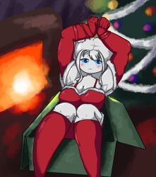 1girls blue_eyes camex_ christmas gift krima looking_at_viewer red_clothing roblox roblox_avatar robloxian self_upload tagme white_skin