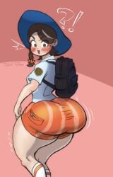 1girls ass_expansion backpack big_ass big_butt blouse blue_hat blush blush_lines braided_hair brown_eyes brown_hair butt_expansion clothed clothed_female clothing female female_only hair_ornament hair_ribbon hat hip_expansion human humanoid juliana_(pokemon) nintendo orange_shorts pokemon pokemon_sv short_hair shorts socks solo surprised surprised_expression surprised_face thick_thighs thigh_expansion white_blouse wide_hips