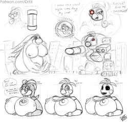 animatronic anthro areola armor avian beak big_breasts bird bow_tie breasts building cannon chicken city city_destruction claws digital_media_(artwork) dildo drxii english_text eyewear feathers female five_nights_at_freddy's five_nights_at_freddy's_2 frosti_loxxxe galliform gallus_(genus) glasses hair hi_res huge_breasts jagged_beak kaiju looking_at_viewer machine mecha monster mutagen mutation nipple_piercing nipples non-mammal_breasts nude oscine passerine penguin penny_locke phasianid piercing ranged_weapon robin_(bird) robot scottgames sex_toy smile solo speech_bubble text thick_thighs toy_chica_(fnaf) transformation tryst_(drxii) vehicle vibrator video_games weapon