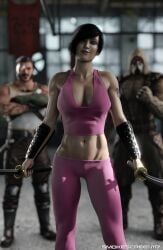 3d 3d_(artwork) abs athletic athletic_female blender breasts cleavage dark_hair female_focus kano_(mortal_kombat) mortal_kombat smile smiling_at_viewer smokescreen117 tanned_skin tasia_(mortal_kombat) tattoo tremor_(mortal_kombat)