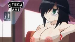 16:9_aspect_ratio accurate_art_style alternate_breast_size alternate_version_available black_hair breasts casual casual_nudity erect_nipples female huge_breasts human kuroki_tomoko nipples pale_skin public public_nudity screen_capture screencap screenshot screenshot_edit steca thelazyart third-party_edit watashi_ga_motenai_no_wa_dou_kangaetemo_omaera_ga_warui!