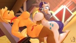 3d animated anthro applejack_(mlp) athletic_female athletic_futanari barn between_breasts big_ass big_breasts big_butt boobjob bottomless clothing cum cum_between_breasts cumshot duo equid equine female freckles friendship_is_magic furry futa_on_female futanari hands_on_breasts hat headwear horsecock horsecock_futanari intersex intersex/female kneeling legwear my_little_pony neckwear paizuri pony rarity_(mlp) realvinyl smooth_skin sound stockings titfuck titjob topless video