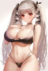 1girls ai_generated azur_lane bra breasts female formidable_(azur_lane) large_breasts light-skinned_female light_skin long_hair midjourney nijijourney panties red_eyes twintails white_hair