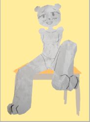 anthro feet female no_bra panties simple_background sitting_on_chair sketch teri_(tawog) the_amazing_world_of_gumball twitter_username yellow_background