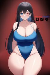 1girls ai_generated artist_self-insert blue_eyes cleavage emzie01 funemily1 heterochromia large_breasts long_hair nai_diffusion red_eyes stable_diffusion swimsuit tagme thick_thighs watermark wide_hips