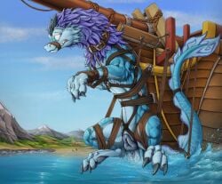 2d absurd_res anus bondage bound collar disney dragon female feral figurehead genitals hi_res muscular muscular_female pussy raya_and_the_last_dragon scalie scalie_female scalie_only sea ship sisu_(ratld) solo tochka vehicle water watercraft