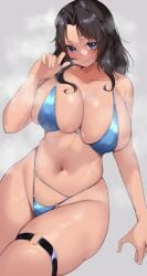 bikini black_hair blue_eyes breasts cleavage dark-skinned_female dark_skin el_(girls_und_panzer) female girls_und_panzer huge_breasts kshimu large_breasts looking_at_viewer swimsuit tagme thighs