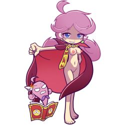 2girls accurate_art_style barefoot belly_button blue_eyes breast cape cape_only earrings female furii_(artist) light-skinned_female multiple_girls nipples nude pink_hair pussy puyo_puyo puyo_puyo_artstyle raffina_(puyo_puyo) sega