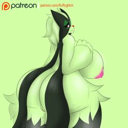 absurd_res anthro areola ass big_breasts big_butt breasts domestic_cat elemental_creature felid feline felis female fluffyglitch fur generation_9_pokemon genitals green_body green_fur hi_res huge_breasts huge_butt looking_at_viewer mammal meowscarada nintendo nipples nude pink_areola pink_nipples pink_pussy pokémon_(species) pokemon pokemon_(species) pokemon_sv pussy simple_background smile solo thick_thighs video_games wide_hips