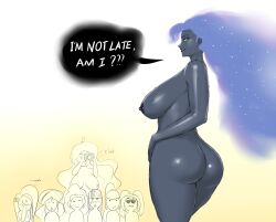artist_request ass big_ass big_breasts big_butt big_female black_skin blue_hair breasts cheeks colored completely_nude dark-skinned_female dark_skin dialogue female female_only fluttershy_(mlp) friendship_is_magic huge_ass humanized long_hair my_little_pony naked naked_female nipples nude nude_female princess_celestia_(mlp) princess_luna_(mlp) solo_female speech_bubble straight_hair tagme taking_picture thick_thighs uncensored wide_hips