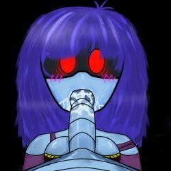 bad_source big_penis blowjob blush cum cum_in_mouth doll_(murder_drones) glitch_productions murder_drones post_orgasm purple_hair r1k0 red_eyes robot robot_girl robot_humanoid robot_penis self_upload tagme