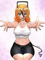 1girls big_breasts chainsaw_man female female_only humanized imminent_hug mappa mkingmii offering_hug pochita_(chainsaw_man) rule_63 shounen_jump thick_thighs