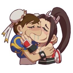 2girls capcom chun-li deep_kissing fatal_fury king_of_fighters kissing mai_shiranui snk street_fighter street_fighter_6