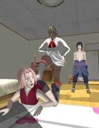 1girls 2girls crossover emilie_de_rochefort female misspussyfan moaning naruto naruto_(series) naruto_shippuden punishment sakura_haruno sasuke_uchiha tekken