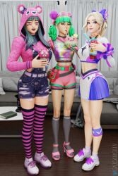 3girls female fortnite giocamolly haylee_skye_(fortnite) party syd_(fortnite) tropical_punch_zoey zoey_(fortnite)