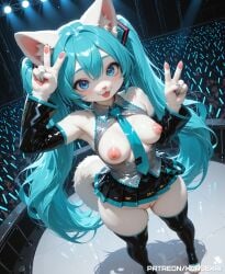 1girls absurd_res ai_generated anthro blep blue_eyes blue_hair bottomless breasts cat_ears cat_girl cat_tail catgirl feline female fluffy_tail fur furry hatsune_miku hi_res highres long_hair looking_at_viewer medium_breasts nipples peace_sign puffy_nipples pussy stage stockings tagme tail thick_thighs thighhighs topless twintails white white_fur xorvexai