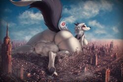 1futa 1girls ai_generated anthro ass big_ass big_breasts breasts city ears female furry futanari giantess grey_body grey_fur grey_hair hellhound helluva_boss long_hair loona_(helluva_boss) naked naked_female naked_futa nude nude_female nude_futa perchance_ai tail testicles thick_thighs two_tone_body two_tone_fur two_tone_tail white_body white_fur wolf wolf_girl
