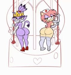 after_transformation amy_rose animated anthro big_breasts bimbofication blaze_the_cat corruption crown exposed_pussy eyeshadow heels huge_ass incubus_corruption_(project_x) lipstick majuv makeup mind_control nurse nurse_cap pole pole_dancing project_x_love_potion_disaster round_ass seductive_look showing_off sonic_(series) twerking