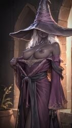 ai ai_generated colored_skin dark_skin elden_ring_nightreign female flashing_breasts recluse_(nightreign) stupidhornyai witch_hat